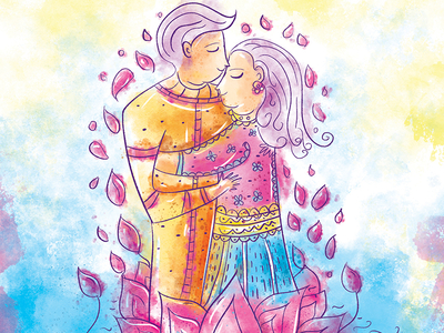 Abstract Love and Colors couple hug indian indian illustrator kiss lotus love painting water color wedding