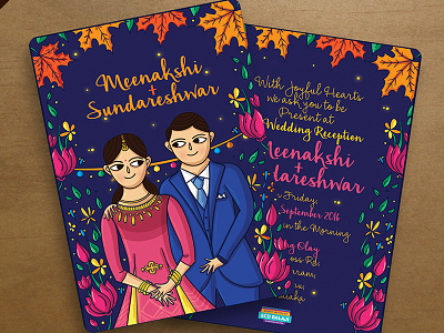 Indian Wedding Reception Invite Illustration