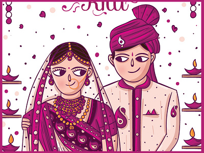 Gujarati Wedding Invitation Illustration card couple gujarat gujju india indian illustrator invitation suite invite branding invite illustrator pink traditional wedding