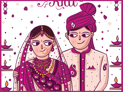 Gujarati Wedding Invitation Illustration