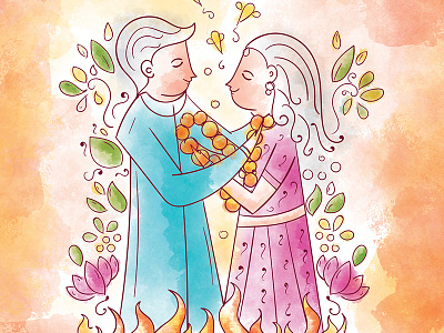 Indian Wedding Invitation Illustration in Watercolor