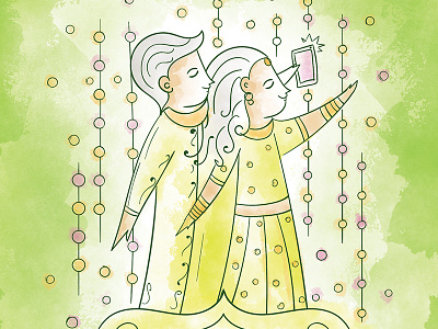 Indian Wedding Reception Invitation Illustration and Design bride creative floral art groom indian indian illustrator invitation invitation suite photoshop shaadi watercolor wedding