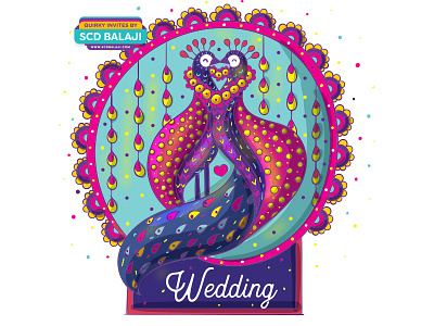 Indian Wedding Invitation Design and Illustration desi folk art illustration indian invitation mexico peacock reception scd balaji shaadi wedding