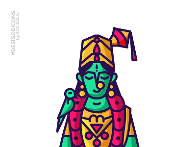 Madurai Meenakshi Illustration - Tamil Goddess adobe illustrator desi god icons goddess icon iconography indian illustrator indian mythology madurai meenakshi parrot parvati shiva