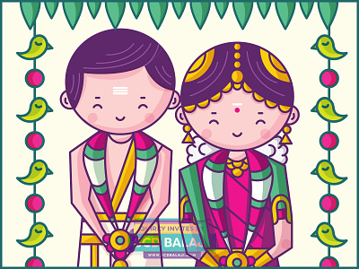 Tamil Brahmin (Iyer) Wedding Invitation brahmin bride card character design cute iconography indian illustrator iyer save the date tamil tamil brahmin wedding