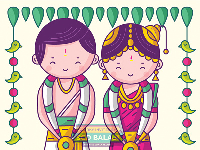 Tamil Brahmin (Iyengar) Wedding Invitation bride couple decor groom iconography illustration kalyanam southindia tamilnadu vector illustration wedding