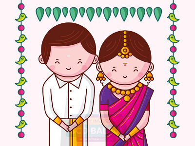 Tamil Wedding Invitation Illustration brahmin bride card character design cute iconography indian illustrator iyer save the date tamil tamil brahmin wedding