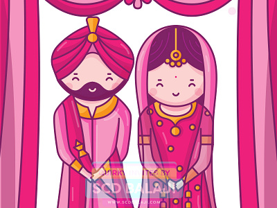 Sikh Punjabi Wedding Invitation Illustration