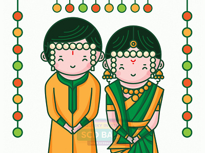 Maharashtrian Wedding Invitation Illustration bride groom couple ecard einvite illustration indian invitation marathi mumbai vector wedding wedding card
