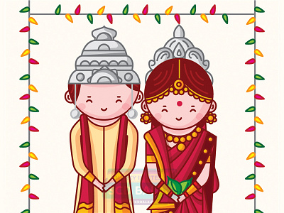 Bengali Wedding Invitation Illustration