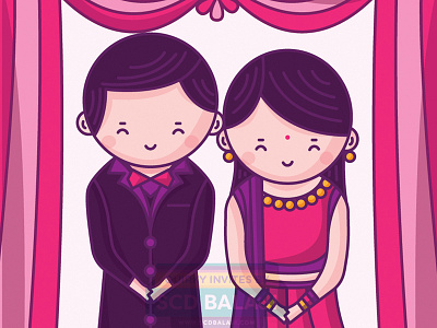 Indian Wedding Reception Invitation Illustration