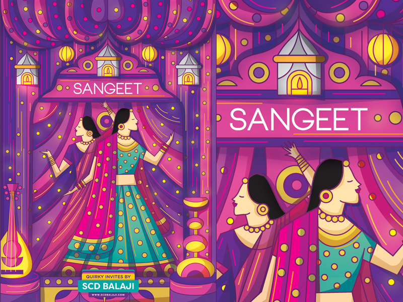 Sangeet Night Invitation Illustration by SCD Balaji on Dribbble