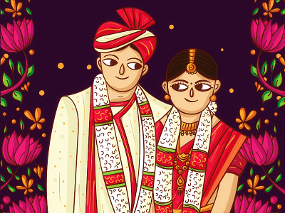 Mangalore Wedding Invitation Illustration blob brush bride character design groom indian indian illustrator invitation mangalore save the date scd balaji vector wedding