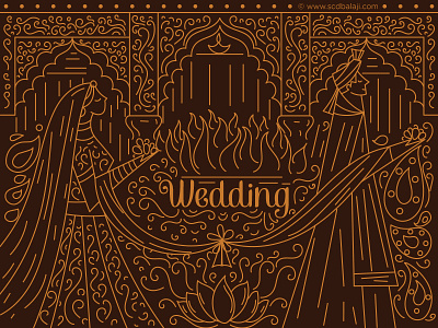 Gold Outline Indian Wedding Invitation
