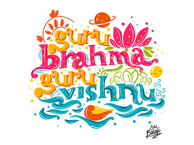 Hand Lettered Guru Brahma Guru Vishnu brahma hindu indian indian illustrator mythology scd balaji typography vishnu
