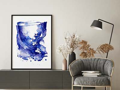 Indigo Water Color Wall Art graphic design