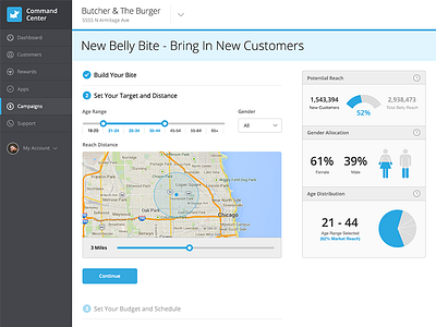 Command Center - Campaign Builder app data form input map slider ui web