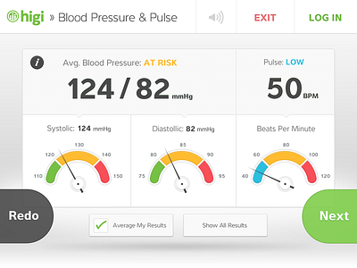 Bp Results blood pressure data visualization gauge kiosk touch screen ui user interface