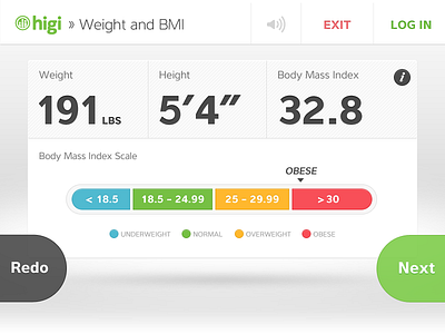 Weight & BMI Results body mass index charts data visualization health kiosk scale ui user interface weight