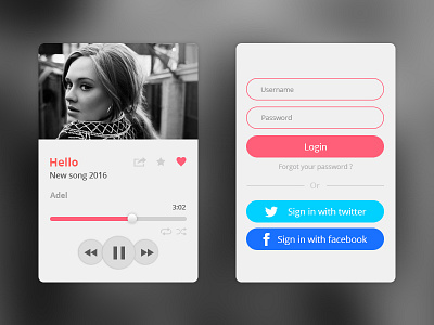 Player music & login page app flat design login music player ux design