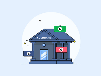 Bank Icon bank blue design flat green icon illustration pink stars yellow