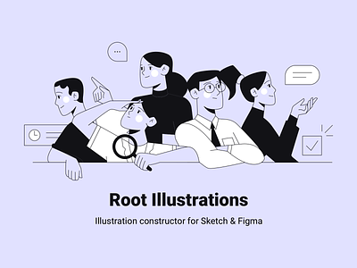 Root Illustrations character constructor design figma flat girl illustration man people person product sketch team ui vector web woman
