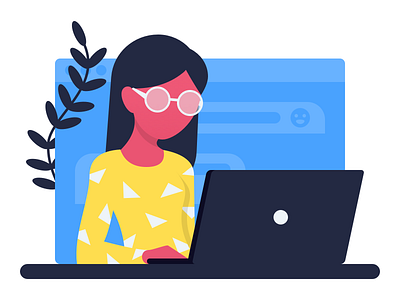 Woman chat design flat girl glasses illustration laptop macbook person sketch web window woman