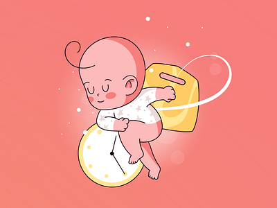 Pregnancy baby bag clock design flat illustration pregnancy procreate web