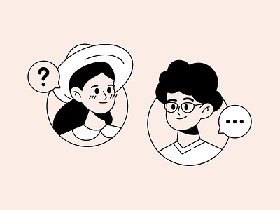 Question design face faq flat girl hat illustration man people person question sketch support web woman