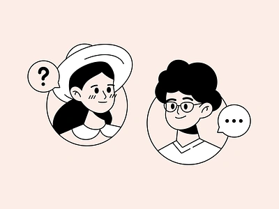 Question design face faq flat girl hat illustration man people person question sketch support web woman