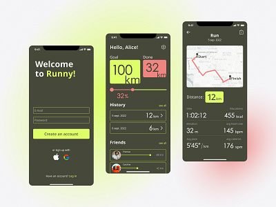 Mobile app for runners. design mobile ui