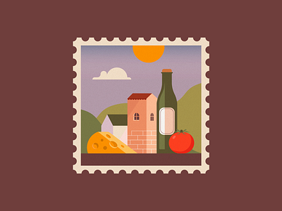 June 2022 cheese illustration postage stamp summer wine