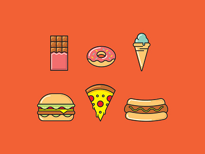 yummy icon set burger chocolate donut food hotdog icecream icons outline pizza