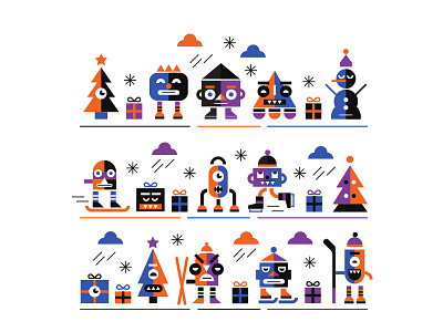 Merry Christmas christmas christmas tree hockey illustration monsters snow snowman winter