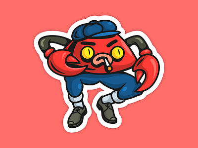 Crab boots cap cartoon character cigarette claw crab face smoking