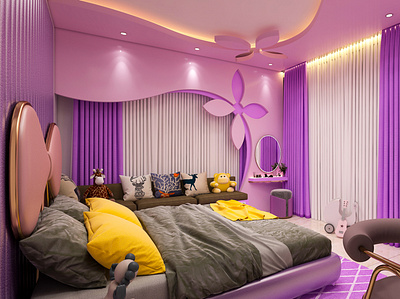 Dreamy and Elegant Interior for Baby Girl 3dsmax bed room celling child room design colorful design dollhouse gril room interiordesign photoshop vray rendering