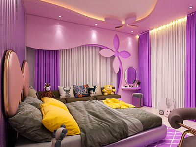 Dreamy and Elegant Interior for Baby Girl 3dsmax bed room celling child room design colorful design dollhouse gril room interiordesign photoshop vray rendering