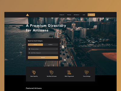 Landing Page Design - Triangle artisan branding cards clarity dark directory dribbble gold ui ux