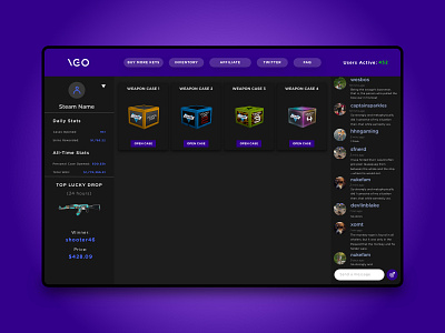 VGO Case Open Site blockchain case chat dark game gotham rounded open purple steam ui ux vgo wax