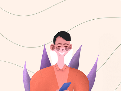 Guy looking at phone, happy. app branding design graphic design illustration ui ux vector
