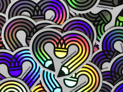 Holographic Sticker badge heart design holographic icon design logo design pencil pencil icon print design sticker design stickermule vector illustration