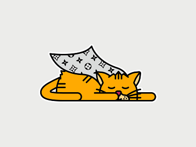 Cat Louis Sticker cat illustration cat lover cat sticker character design graphic design high fashion illustration louis vuitton sleeping cat sticker sticker art sticker design super cat vector illustration