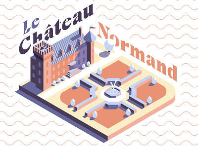 Le Château Normand blue castle chateau design flat graphic illustration isometric isometry minimalist modern