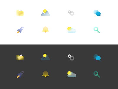 Glass Icons Exploration chat exploration figma folder frosted icons glass icons icon design iconography icons iconset illustration image notifications rocket search settings weather