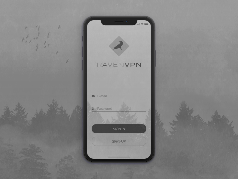 Raven VPN ui sign-up sign-in login mobile app vpn iphone x