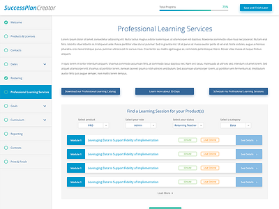 Success Plan Creator adobe xd checklist dashboard data e learning education product progress side nav table todo ui