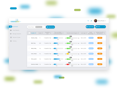 Teacher Dashboard buttons dashboard data data analytics data center e learning edtech side nav side navigation teacher ui user inteface ux