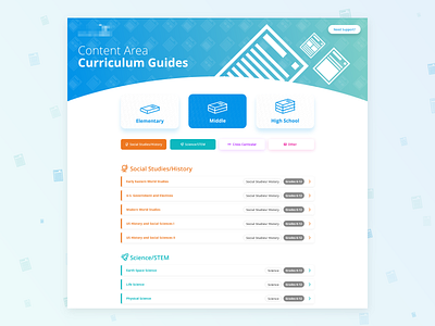 Curriculum Guides Landing Page buttons cards courses edtech elearning icons landing page selectors ui web design website