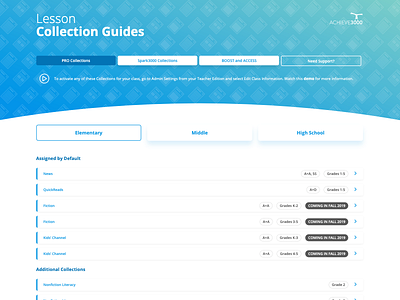 Lesson Collections Landing Page adobe xd bars buttons cards file list files guides landingpage list microsite table ui webflow website