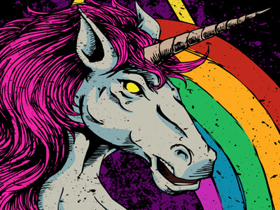 Unicorn illustration pink purple rainbow scroll shirt design unicorn
